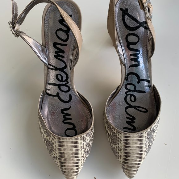 Leather Snake Print Sam Edelman "Carol" Sling-Backs size 8.5 - Picture 2 of 5